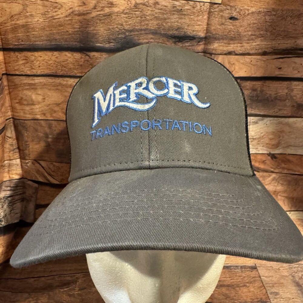 Mercer Transportation Trucker Hat Snapback Mesh Gray Black Vintage Style Semi Ca